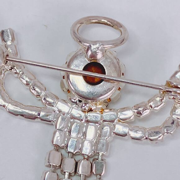Vintage Clear Rhinestone Angel Brooch Prong Set Dangle Glam Religious Jewelry - Picture 8 of 9